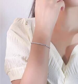 Dainty Pave‑set Crystal Silver Tone Bangle Bracelet